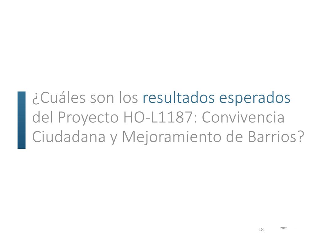 ¿Cuáles son los resultados esperados del Proyecto HO-L1187: Convivencia Ciudadana y Mejoramiento de Barrios