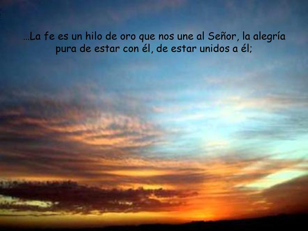 …La fe es un hilo de oro que nos une al Señor, la alegría pura de estar con él, de estar unidos a él;