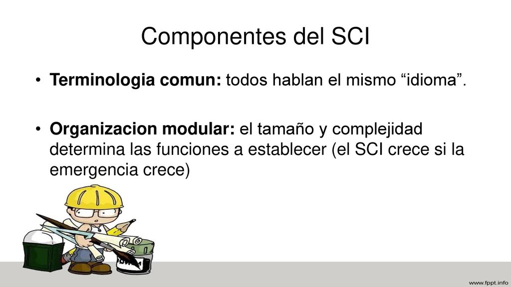Componentes del SCI Terminologia comun: todos hablan el mismo idioma .