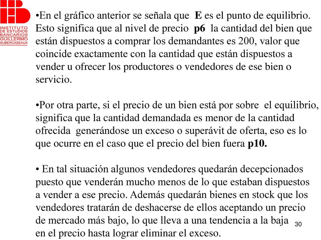En el gráfico anterior se señala que E es el punto de equilibrio.
