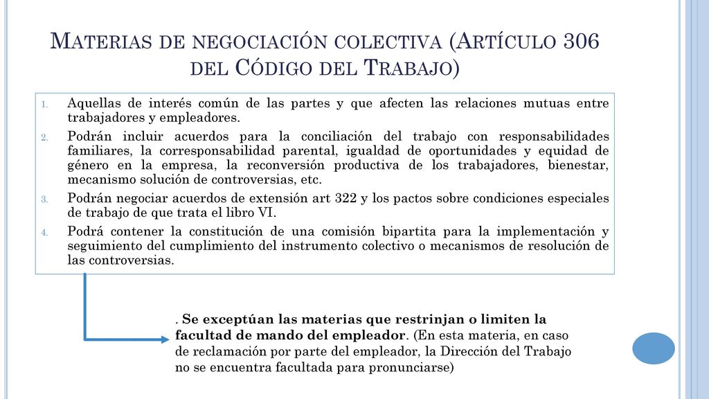 Materias de negociación colectiva (Artículo 306 del Código del Trabajo)