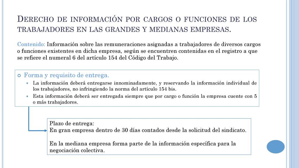 Derecho de información por cargos o funciones de los trabajadores en las grandes y medianas empresas.