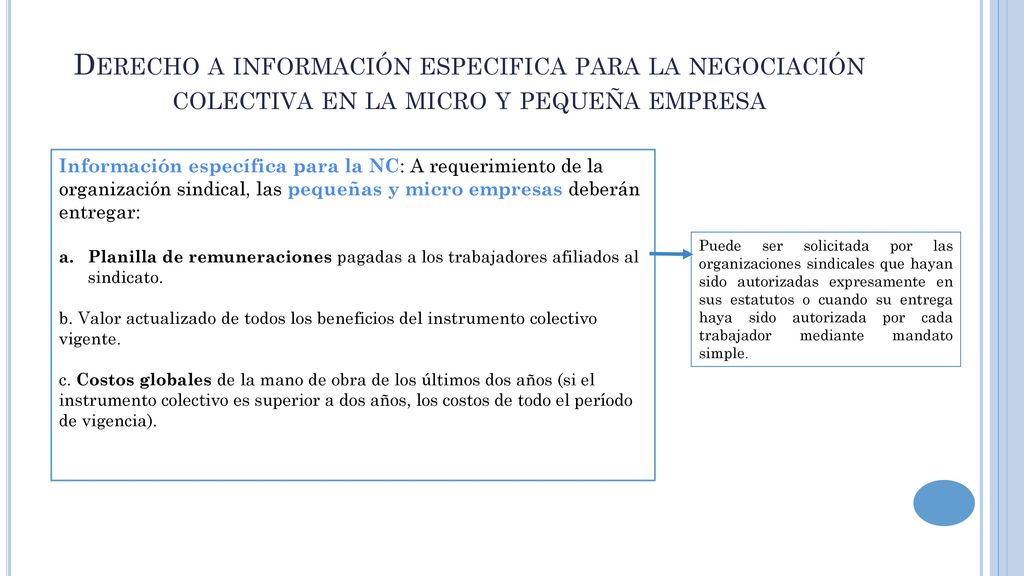 Derecho a información especifica para la negociación colectiva en la micro y pequeña empresa