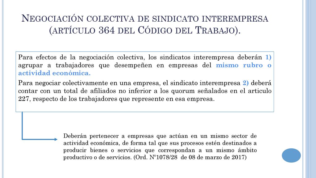 Negociación colectiva de sindicato interempresa (artículo 364 del Código del Trabajo).