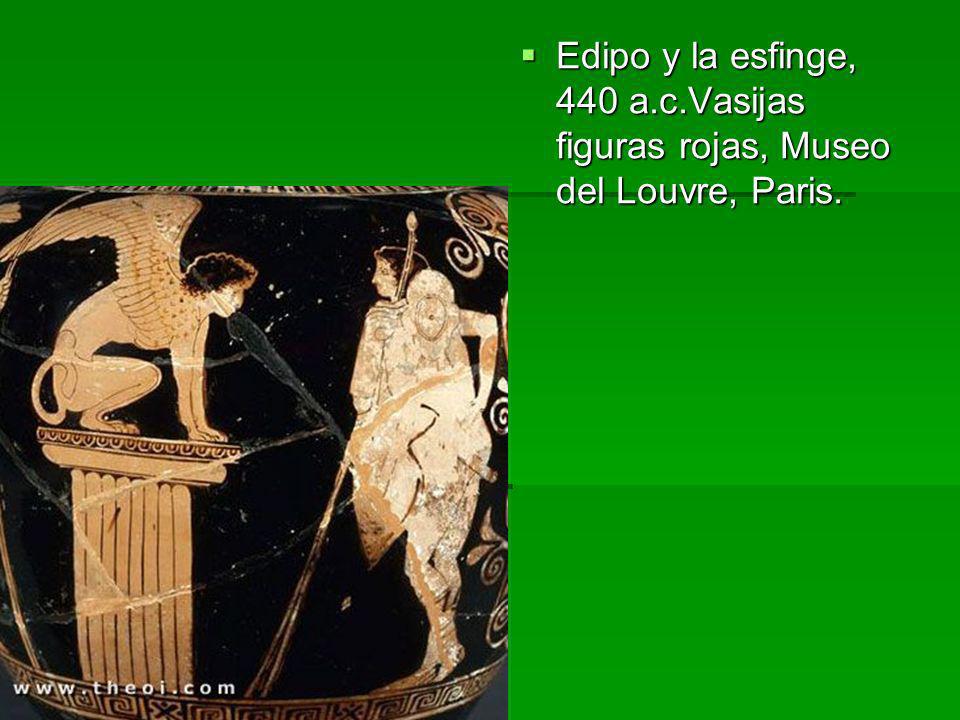 Edipo y la esfinge, 440 a.c.Vasijas figuras rojas, Museo del Louvre, Paris.