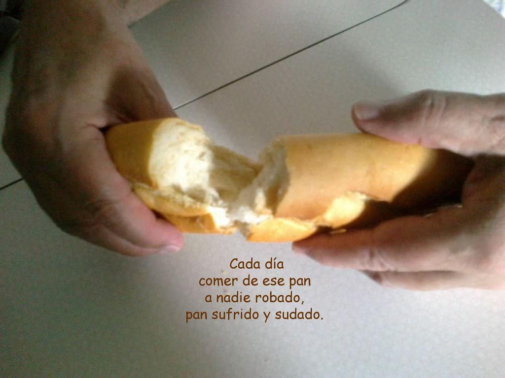 Cada día comer de ese pan a nadie robado, pan sufrido y sudado.