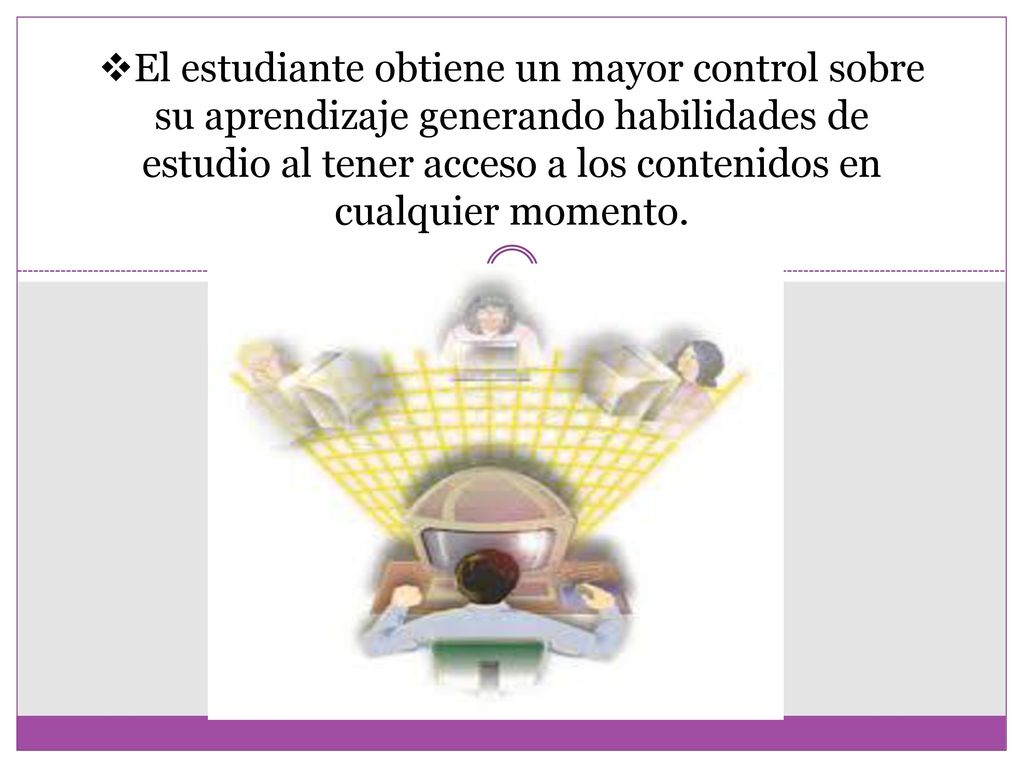 El estudiante obtiene un mayor control sobre su aprendizaje generando habilidades de estudio al tener acceso a los contenidos en cualquier momento.