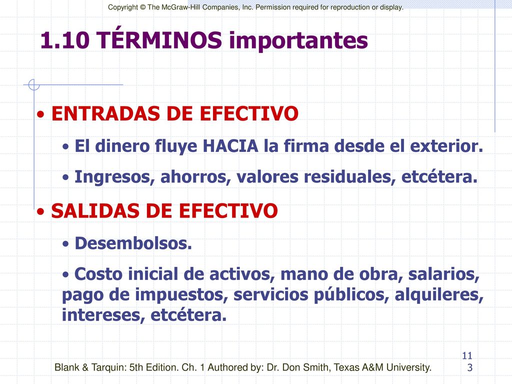 1.10 TÉRMINOS importantes ENTRADAS DE EFECTIVO SALIDAS DE EFECTIVO