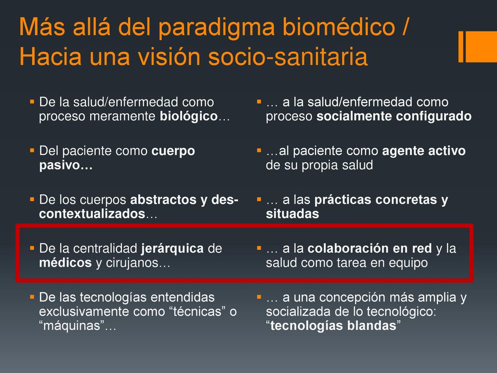 Más allá del paradigma biomédico / Hacia una visión socio-sanitaria