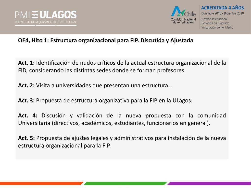 OE4, Hito 1: Estructura organizacional para FIP. Discutida y Ajustada