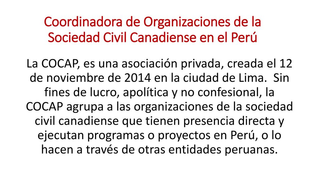 Coordinadora de Organizaciones de la Sociedad Civil Canadiense en el Perú