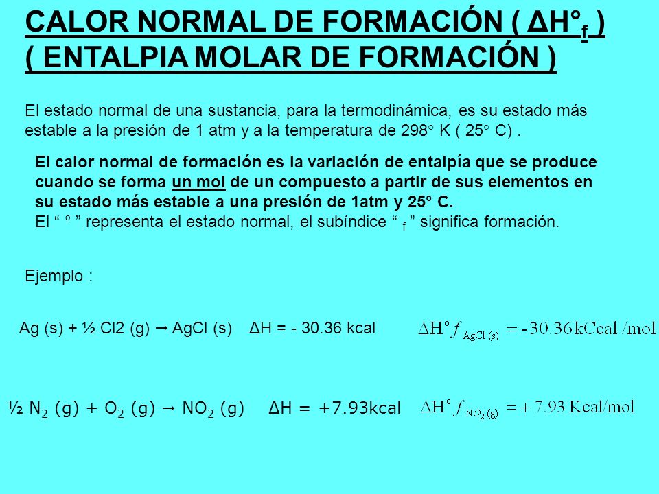 CALOR NORMAL DE FORMACIÓN ( ΔH°f ) ( ENTALPIA MOLAR DE FORMACIÓN )