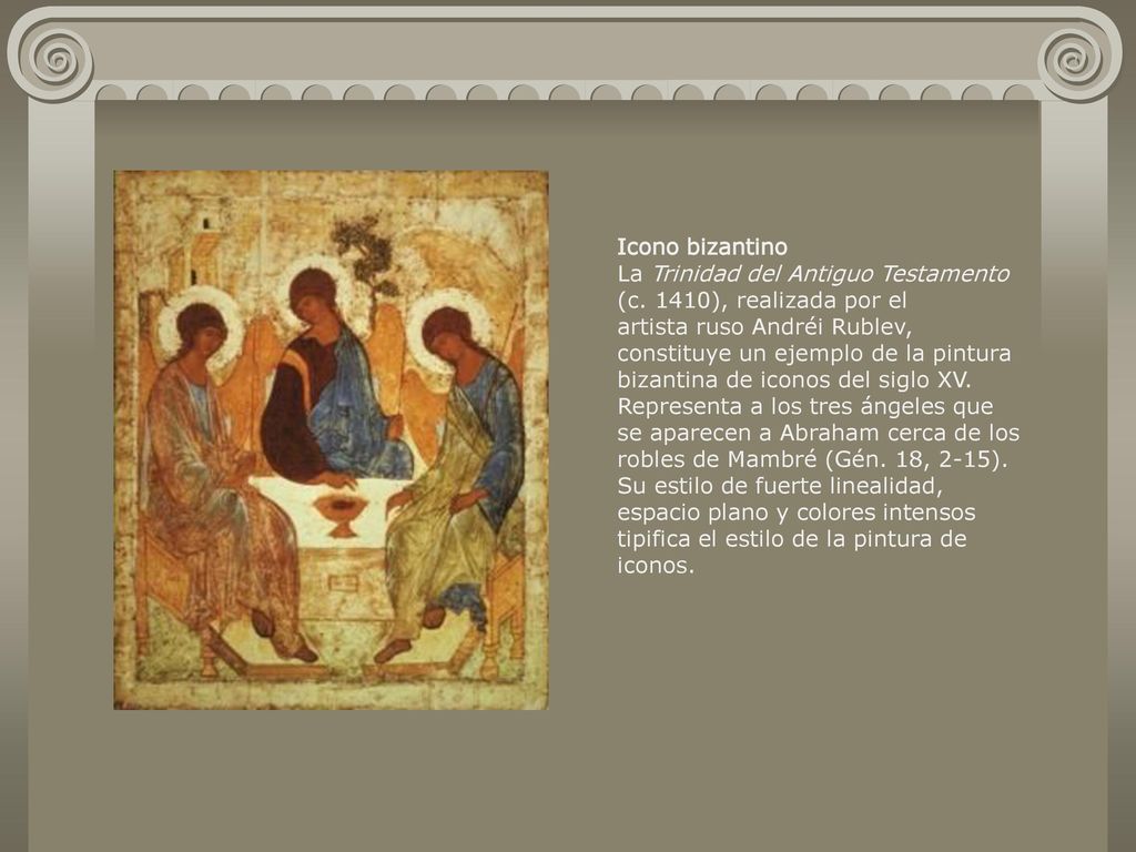 Icono bizantino La Trinidad del Antiguo Testamento (c. 1410), realizada por el.