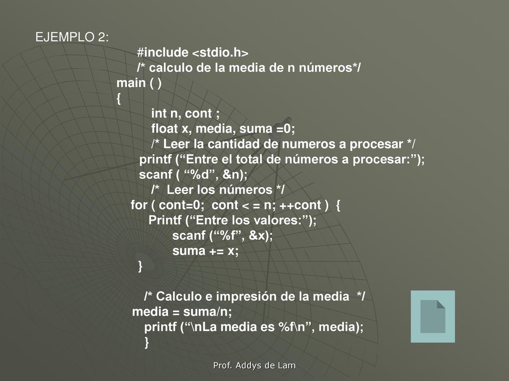 #include <stdio.h> /* calculo de la media de n números*/