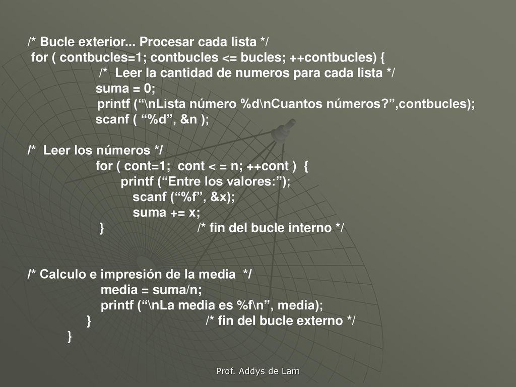 /* Bucle exterior... Procesar cada lista */
