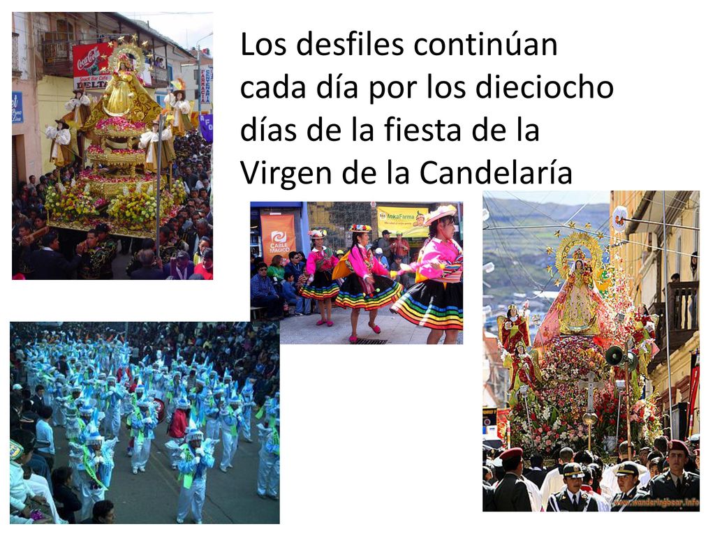 Los desfiles continúan cada día por los dieciocho días de la fiesta de la Virgen de la Candelaría