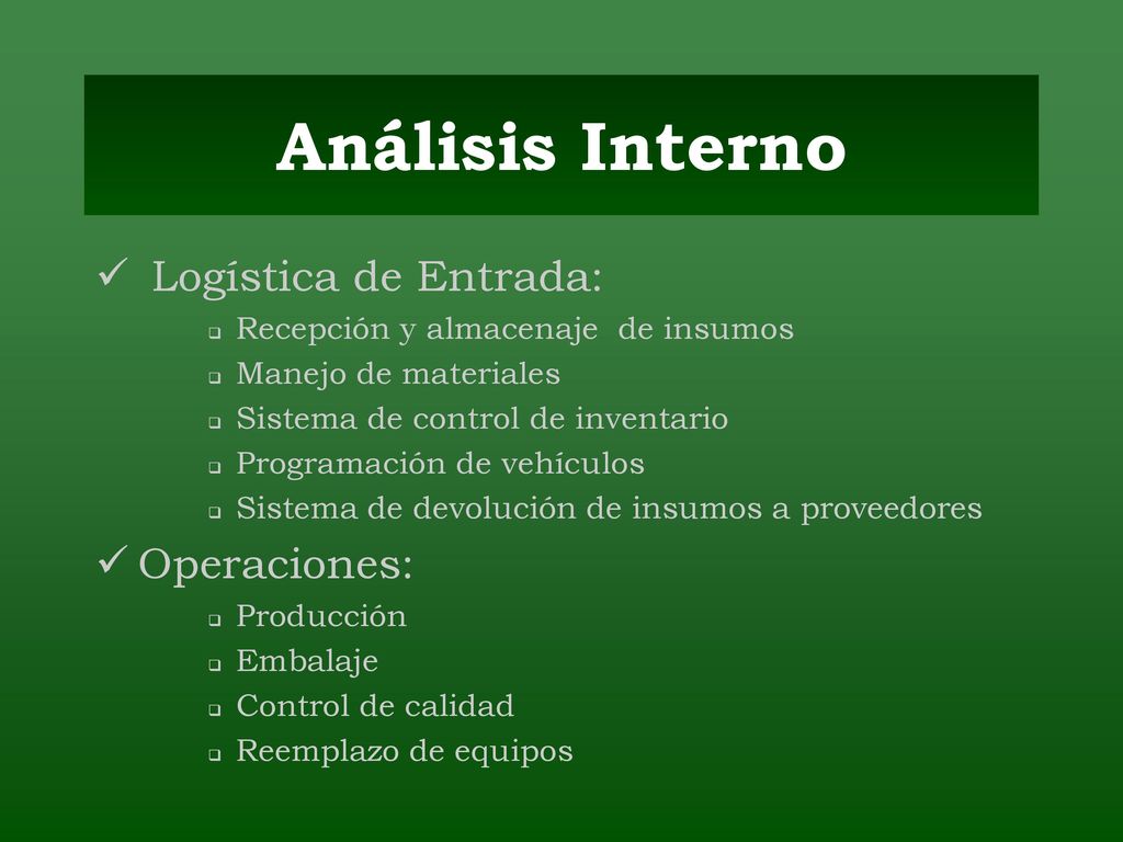 Análisis Interno Logística de Entrada: Operaciones: