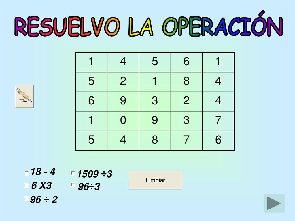 RESUELVO LA OPERACIÓN ÷3 6 X3 96÷3 96 ÷ 2