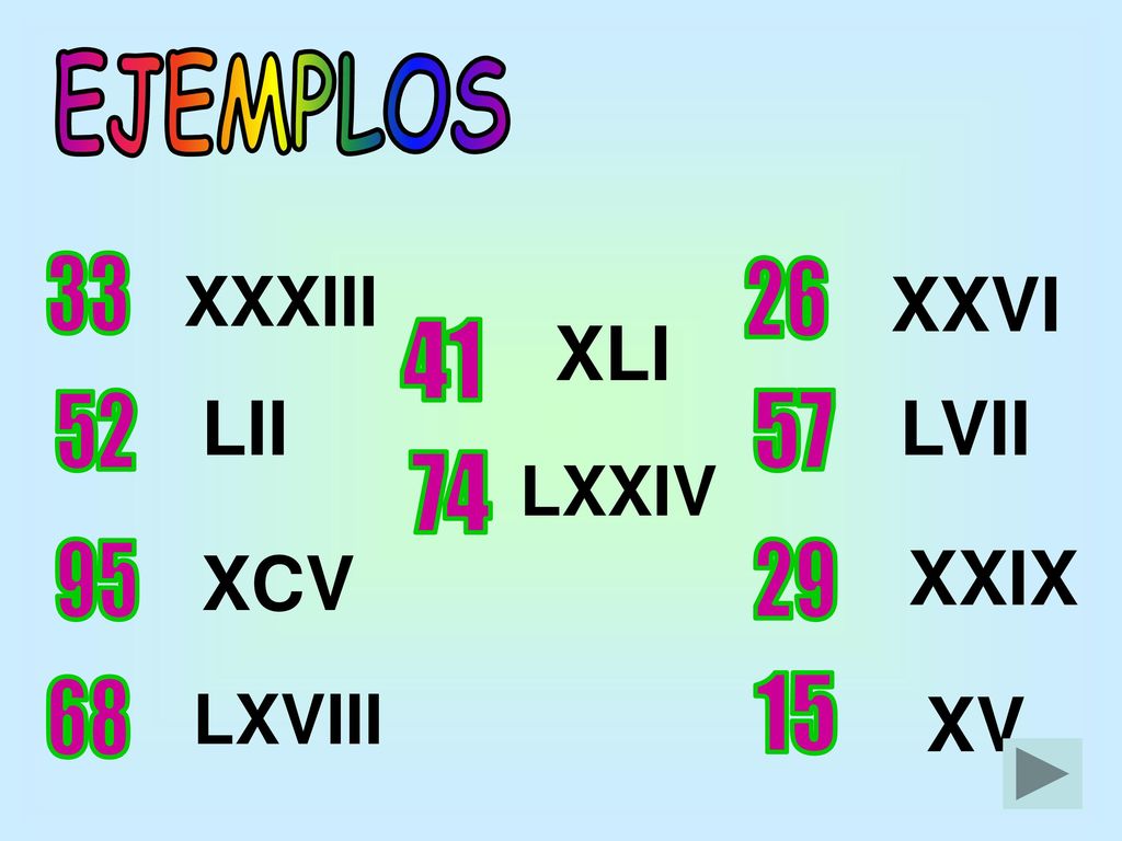 XXVI XLI LII LVII XCV XXIX XV XXXIII LXXIV LXVIII