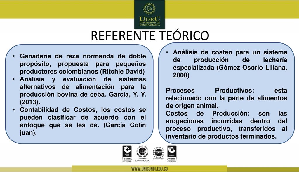 REFERENTE TEÓRICO Análisis de costeo para un sistema de producción de lechería especializada (Gómez Osorio Liliana, 2008)