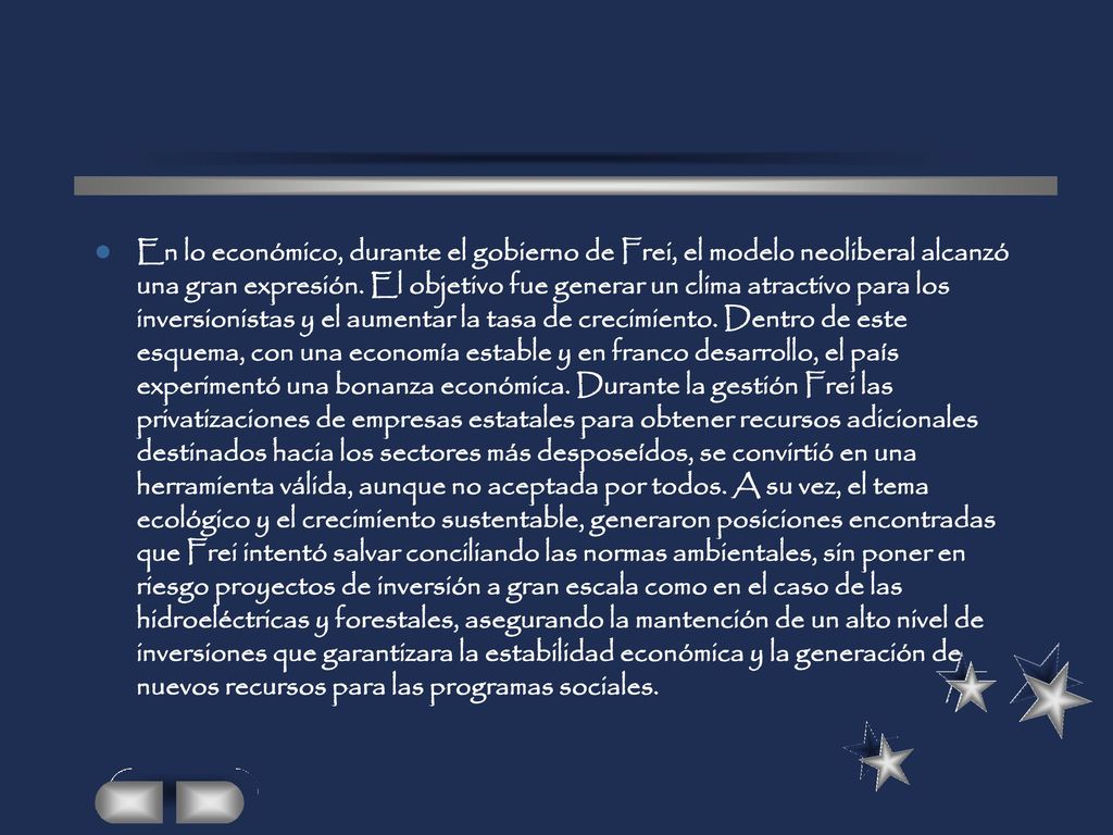 En lo económico, durante el gobierno de Frei, el modelo neoliberal alcanzó una gran expresión.