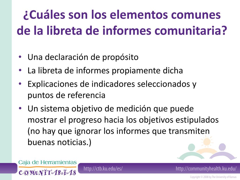 ¿Cuáles son los elementos comunes de la libreta de informes comunitaria