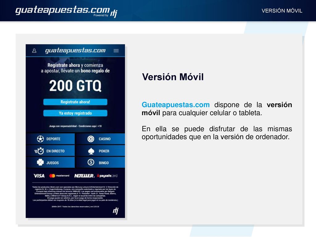 Powered by VERSIÓN MÓVIL. Versión Móvil. Guateapuestas.com dispone de la versión móvil para cualquier celular o tableta.