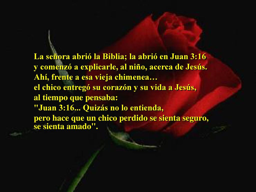 La señora abrió la Biblia; la abrió en Juan 3:16