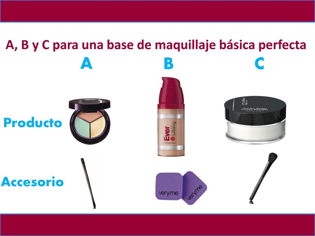 A B C A, B y C para una base de maquillaje básica perfecta Producto
