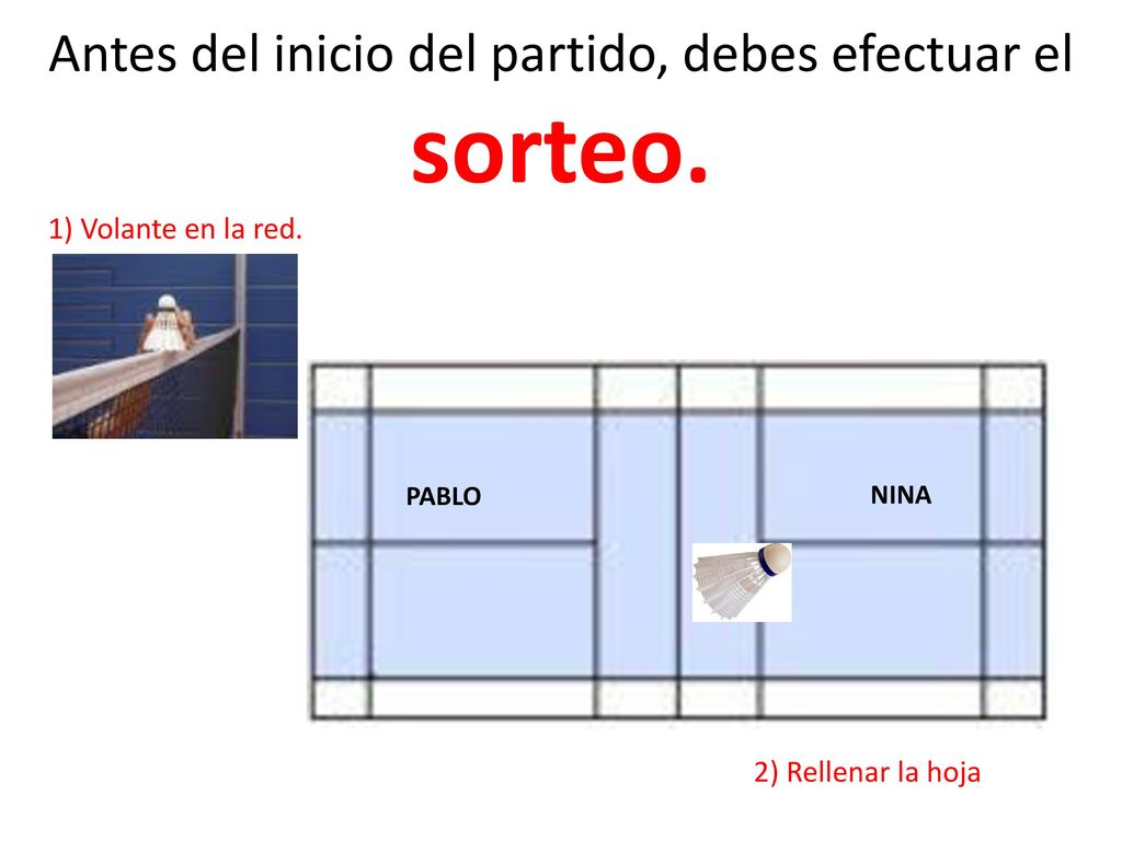Antes del inicio del partido, debes efectuar el sorteo.