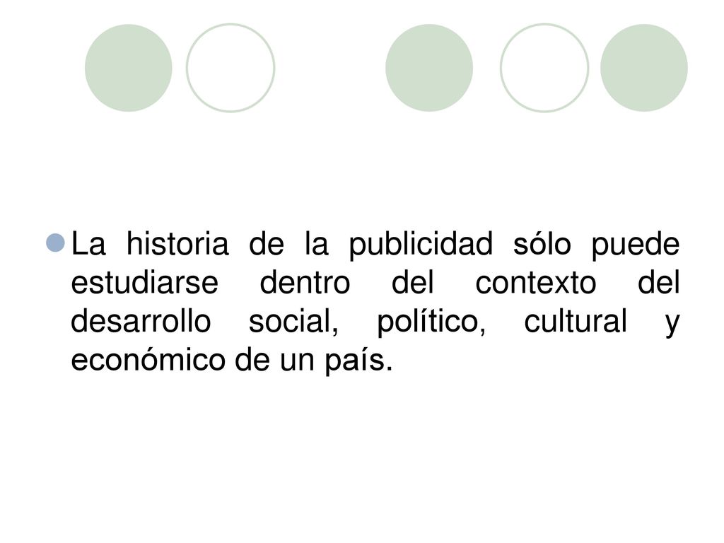 La historia de la publicidad sólo puede estudiarse dentro del contexto del desarrollo social, político, cultural y económico de un país.