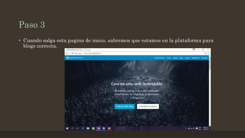 Paso 3 Cuando salga esta pagina de inicio, sabremos que estamos en la plataforma para blogs correcta.