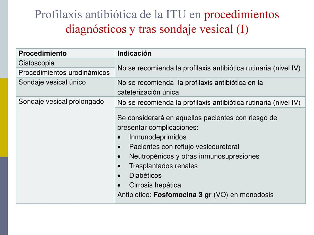 Profilaxis antibiótica de la ITU en procedimientos diagnósticos y tras sondaje vesical (I)