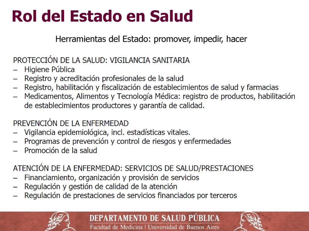 Rol del Estado en Salud Herramientas del Estado: promover, impedir, hacer