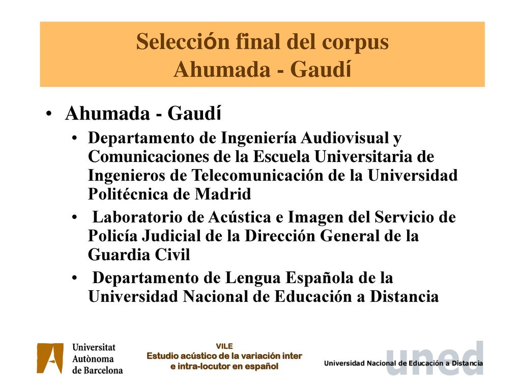Selección final del corpus Ahumada - Gaudí