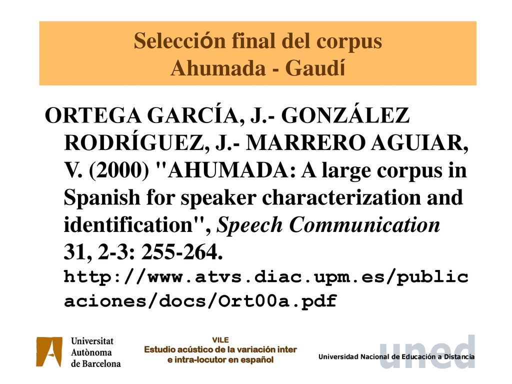 Selección final del corpus Ahumada - Gaudí