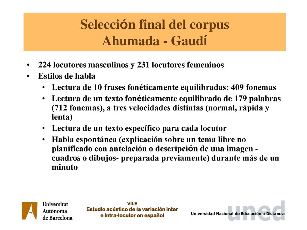 Selección final del corpus Ahumada - Gaudí