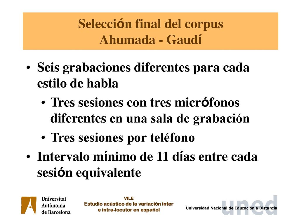 Selección final del corpus Ahumada - Gaudí