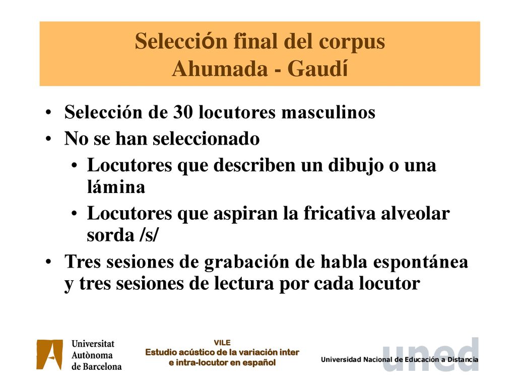 Selección final del corpus Ahumada - Gaudí