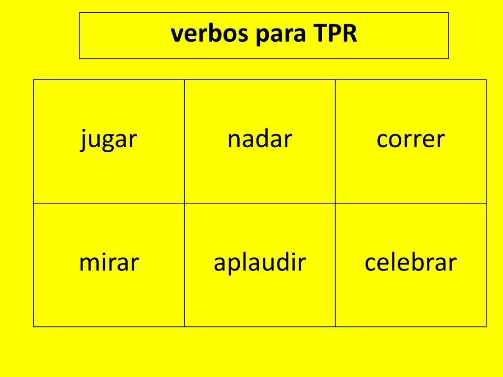 verbos para TPR jugar nadar correr mirar aplaudir celebrar