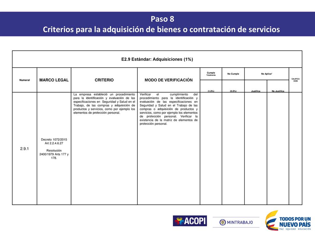 Criterios para la adquisición de bienes o contratación de servicios