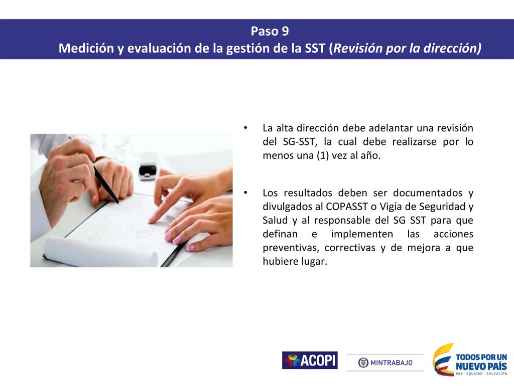 Paso 9 Medición y evaluación de la gestión de la SST (Revisión por la dirección)