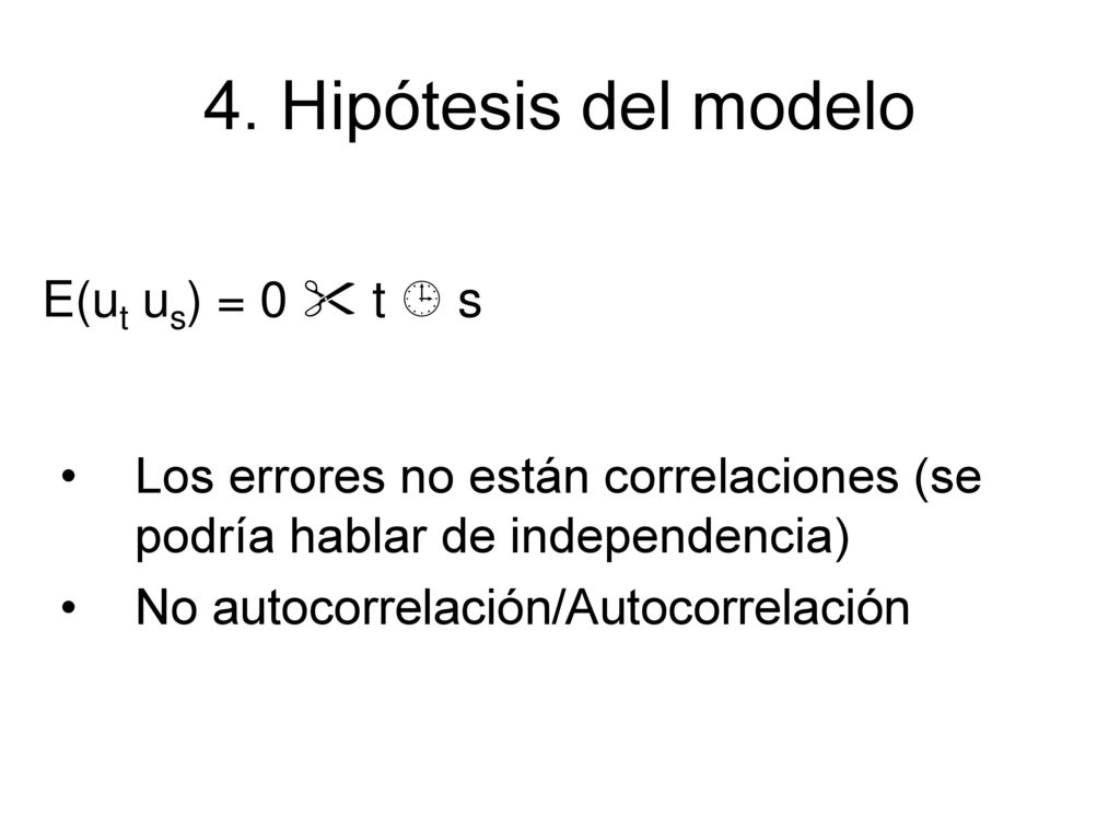 4. Hipótesis del modelo E(ut us) = 0  t  s