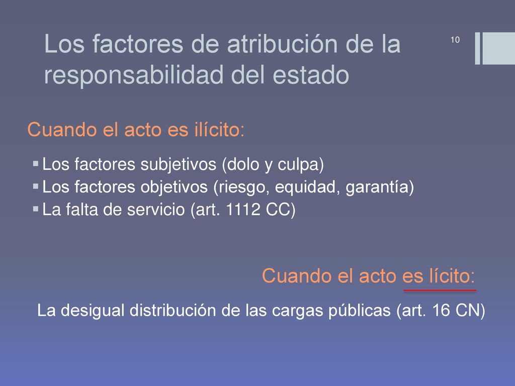 Los factores de atribución de la responsabilidad del estado