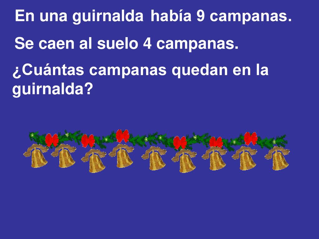 En una guirnalda había 9 campanas. Se caen al suelo 4 campanas.