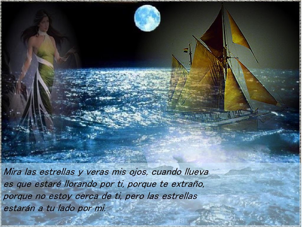 Mira las estrellas y veras mis ojos, cuando llueva es que estaré llorando por ti, porque te extraño, porque no estoy cerca de ti, pero las estrellas estarán a tu lado por mi.