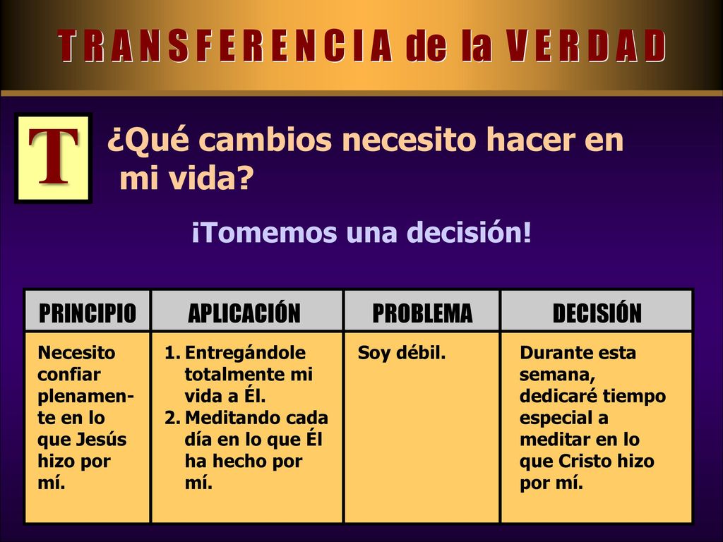 T R A N S F E R E N C I A de la V E R D A D