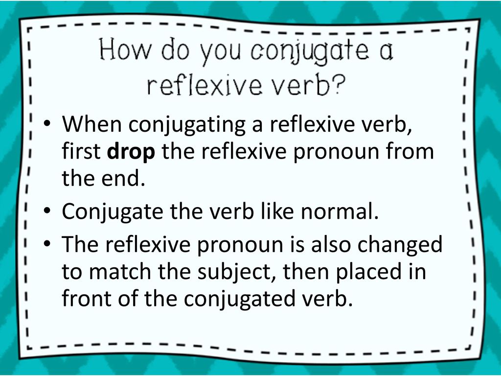 When conjugating a reflexive verb, first drop the reflexive pronoun from the end.