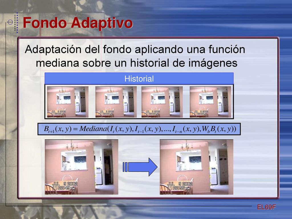 Fondo Adaptivo Adaptación del fondo aplicando una función mediana sobre un historial de imágenes.