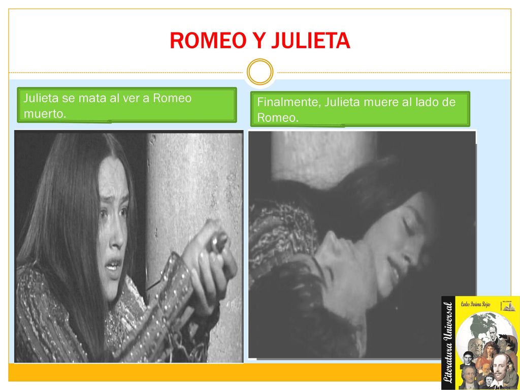 ROMEO Y JULIETA Julieta se mata al ver a Romeo muerto.